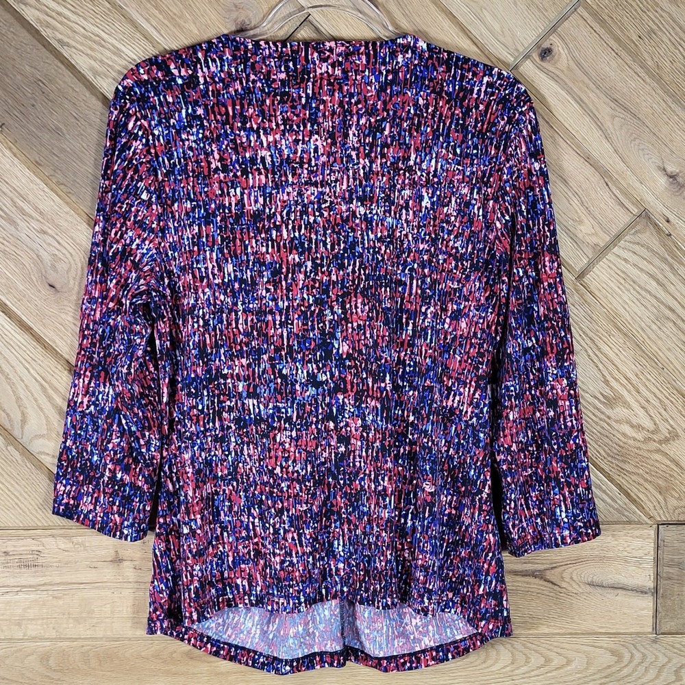 Liz Claiborne Blouse Womens XL 3/4 Sleeve Knot Front Abstract Print Pink Blue - Picture 4 of 5